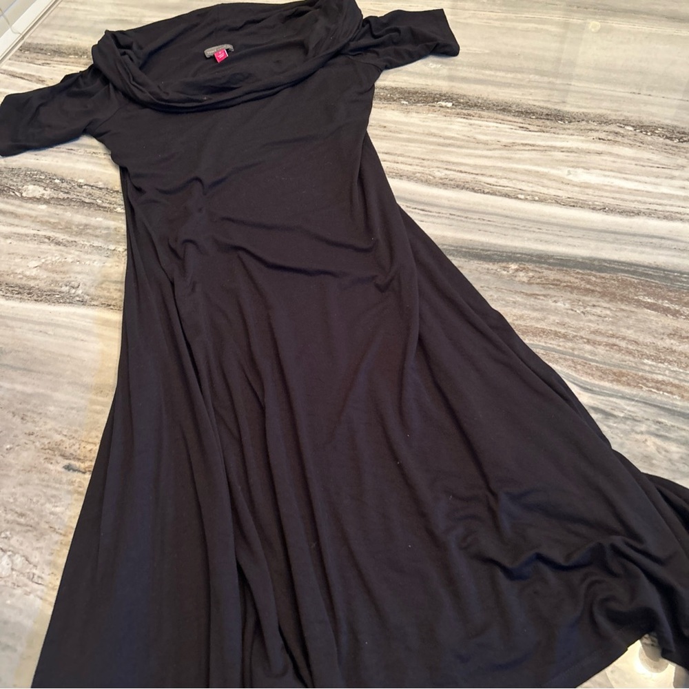 Sexy career black designer dress Vince Camuto  sz S slimming cowl neck